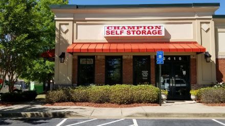 Entrance to Champion Self Storage in Grayson, GA.